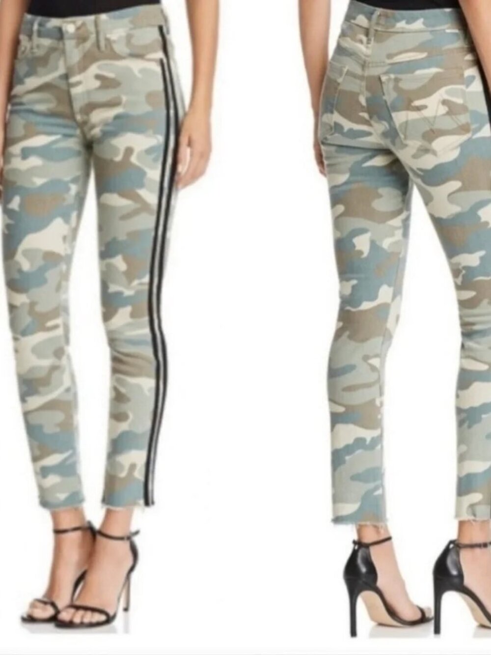 MOTHER High Waisted Looker Ankle Fray Green Camo/Camoflauge Denim Jeans Size 27